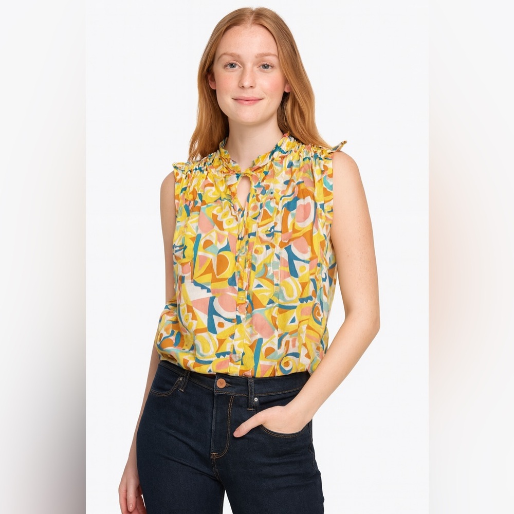 🎨✨ Anthropologie x Danielle Kroll Abstract Print Cotton Blouse M ✨🎨‎